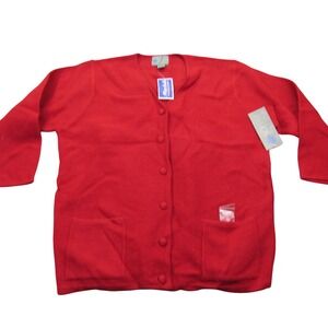 Squaw Valley Womens Red 100% Wool Button Front V-Neck Cardigan Sweater 1X NWT